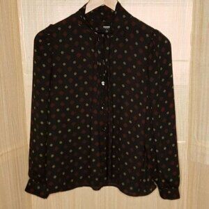 Premise Womens Black Geometric Blouse With Neck Tie Medium